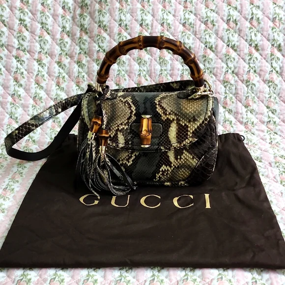 NWT Limited edition Gucci Python bamboo top handle bag exotic snakeskin strap - Picture 4 of 17